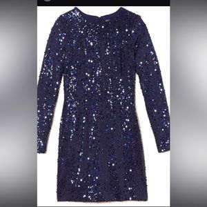 Long sleeve sequin navy blue mini dress